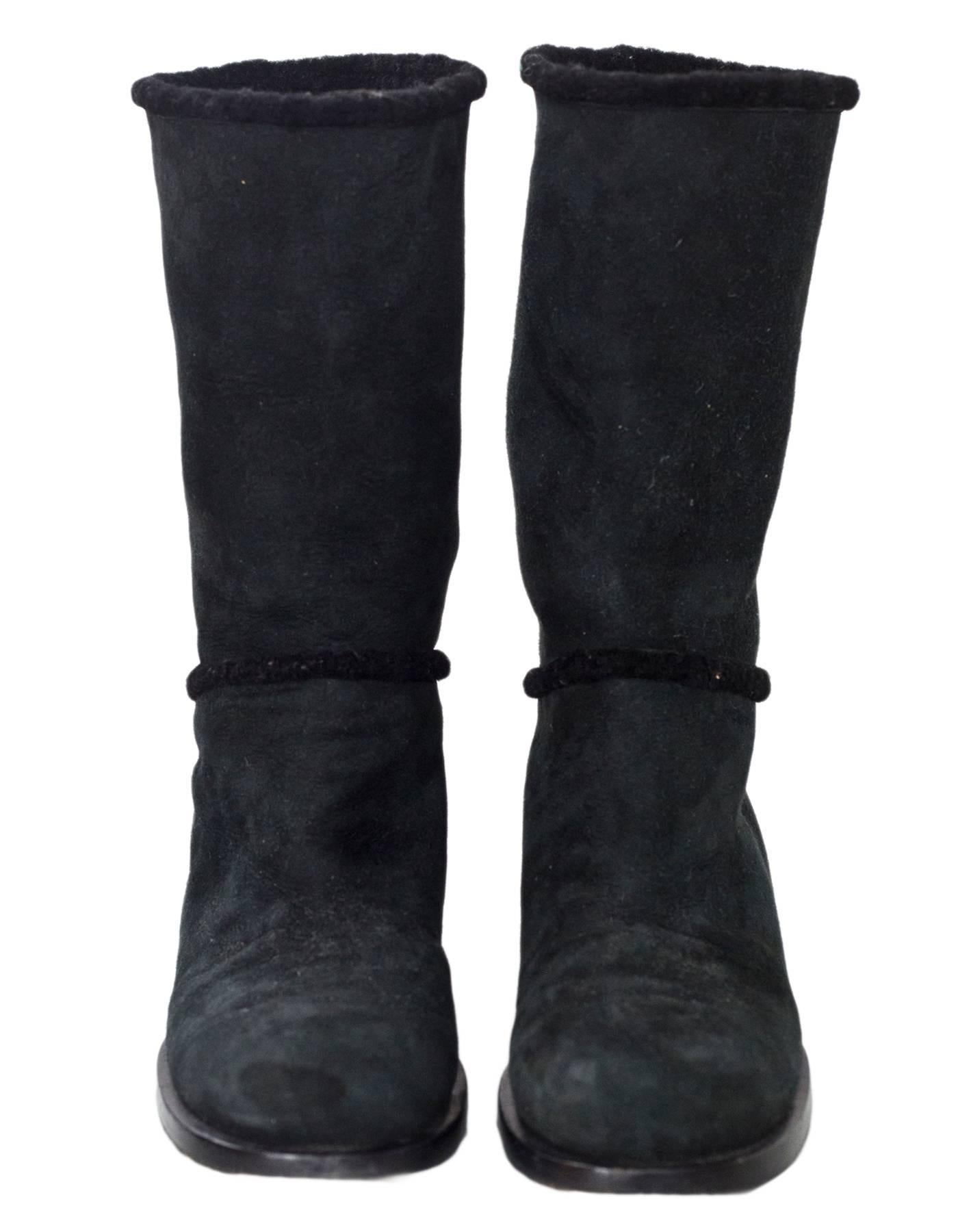 Chanel Black Shearling Short Boots Sz 37.5 In Good Condition In New York, NY