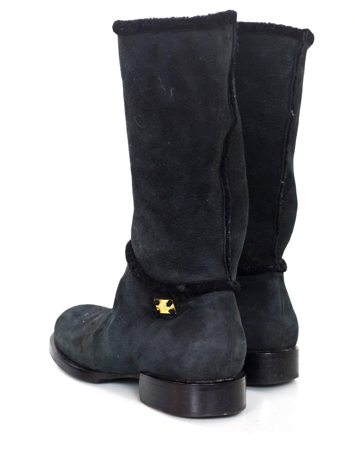 Women's Chanel Black Shearling Short Boots Sz 37.5