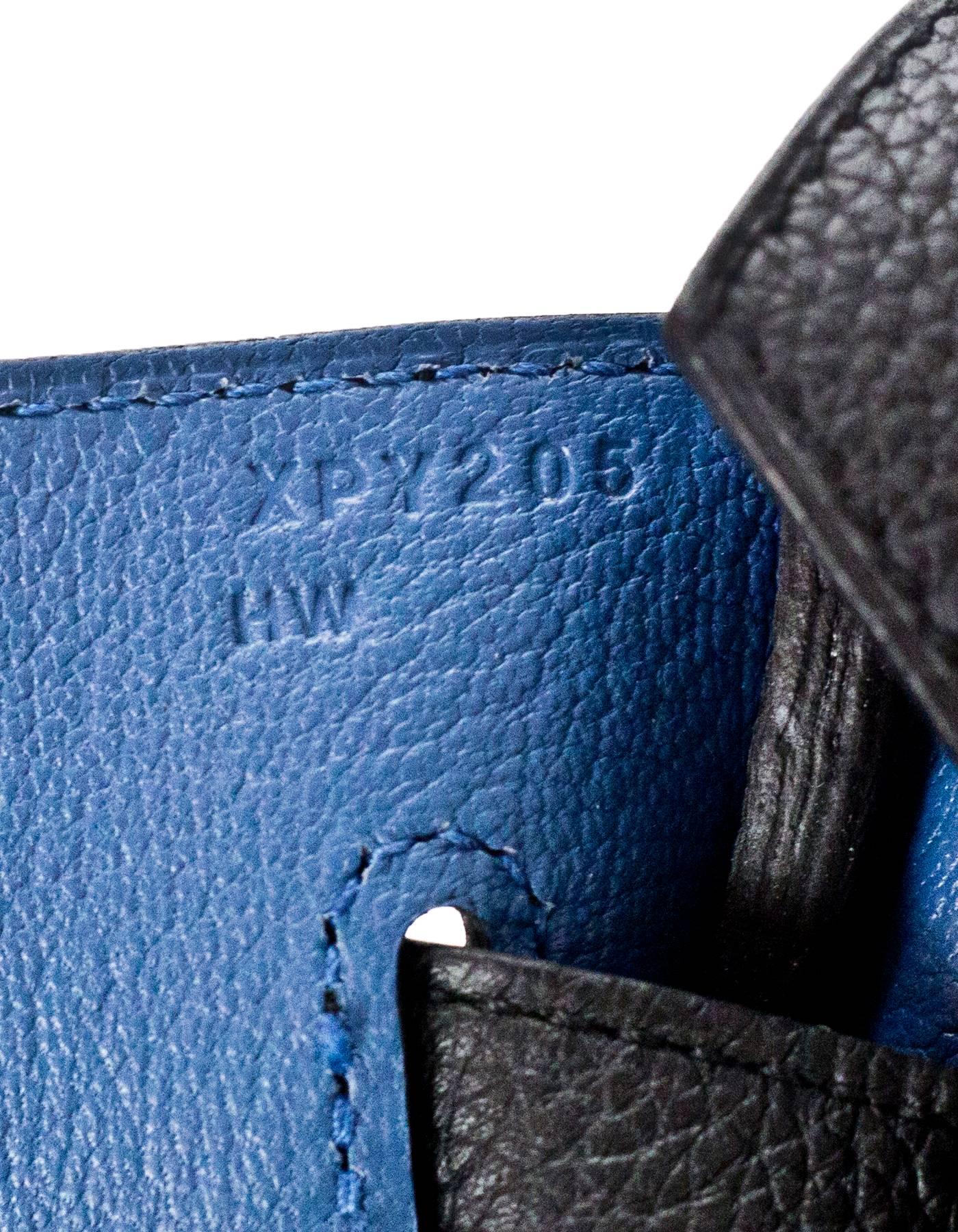 Hermes New 17 Noir Black/Bleu Blue Agate 35cm Togo Leather Birkin Bag w Receipt 1