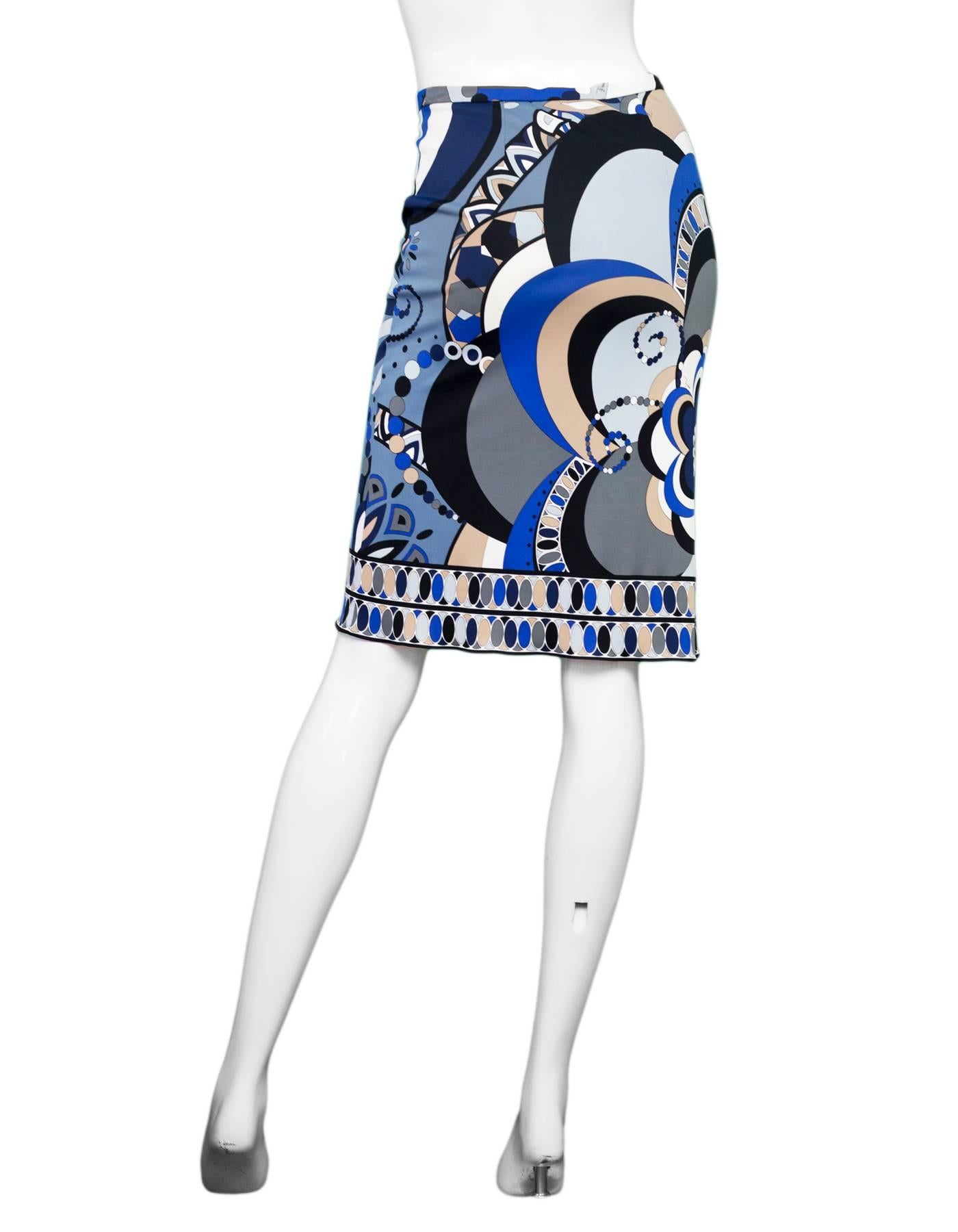 Emilio Pucci Blue, Black & Grey Skirt Sz 4 In Excellent Condition In New York, NY