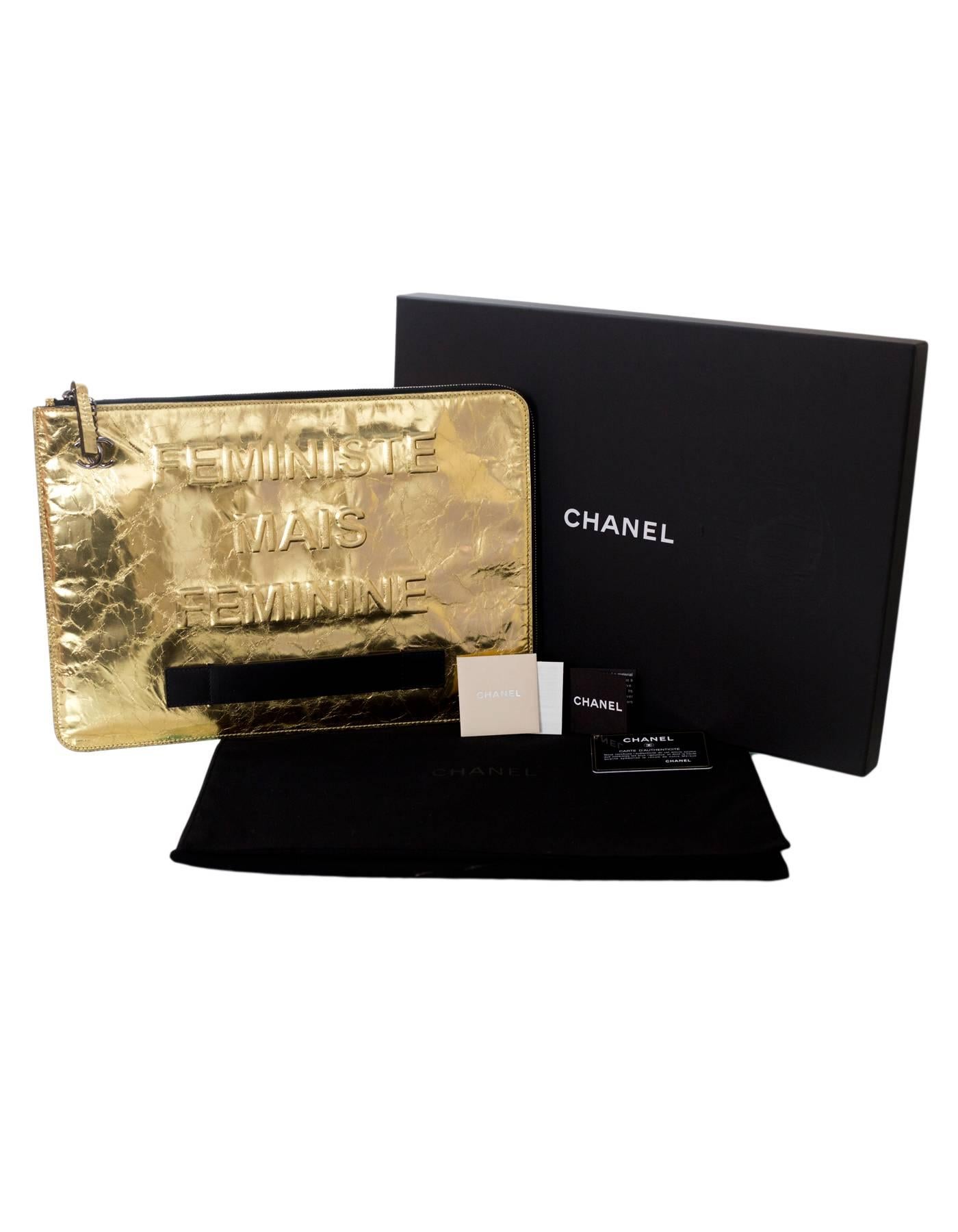 Chanel 2015 Gold Crinkled Leather Large Feminist Mais Feminine Clutch Bag 5