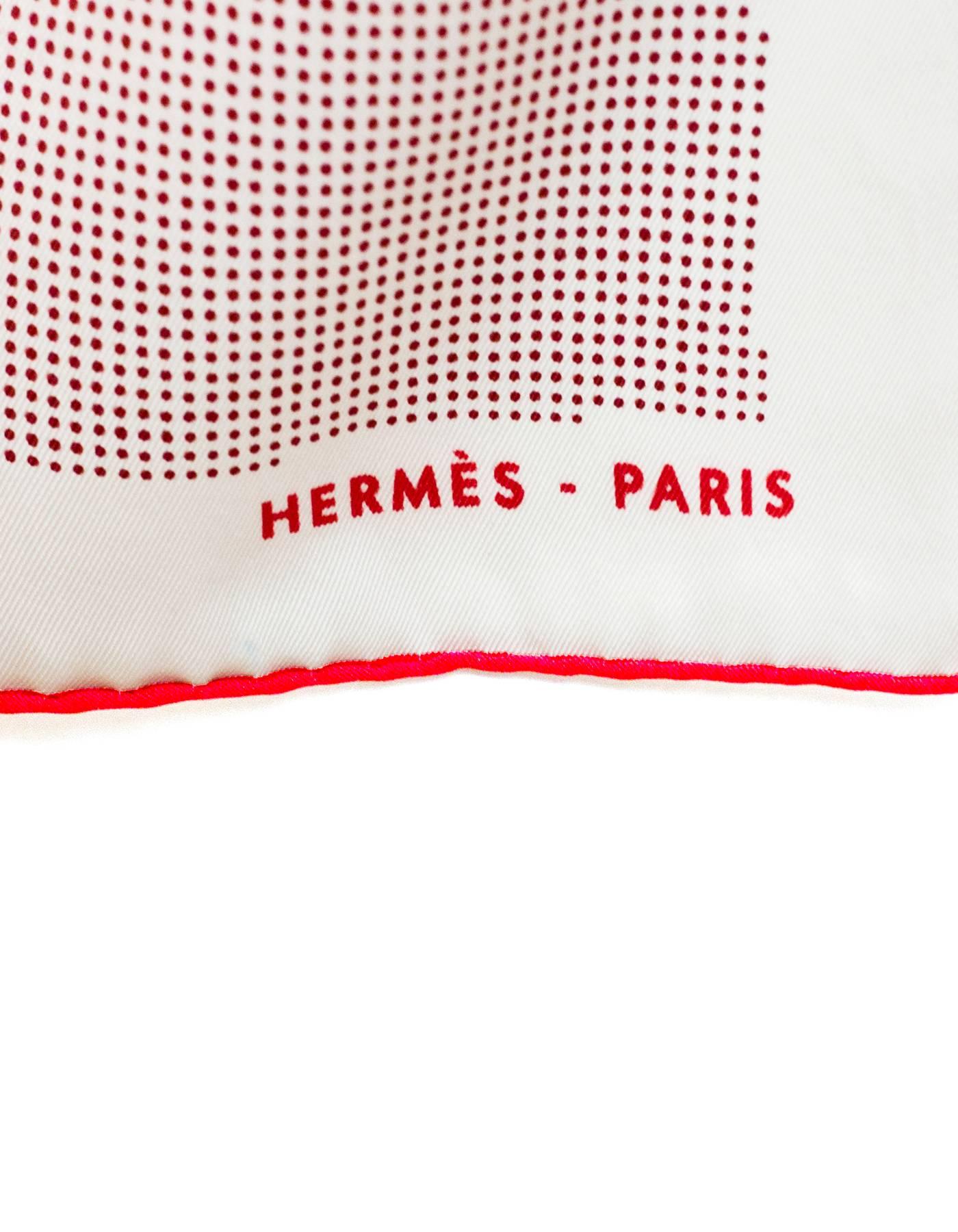 Women's or Men's Hermes Red & White Fantaisie a Cheval Silk 70cm Scarf