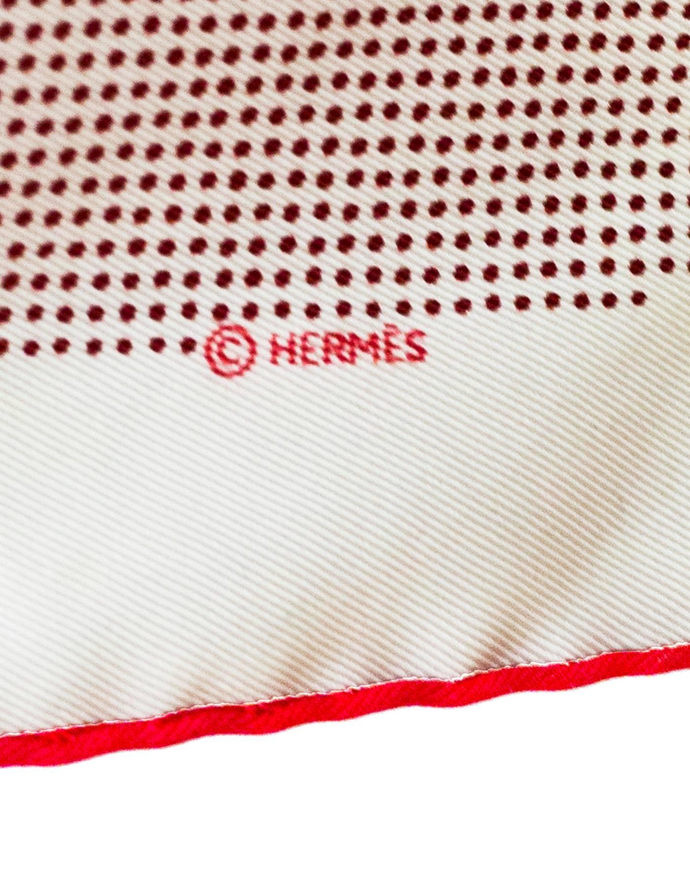 Hermes Red & White Fantaisie a Cheval Silk 70cm Scarf 1