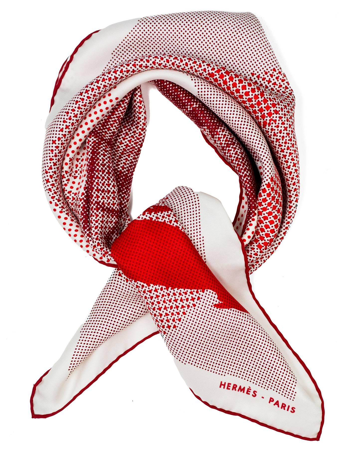 Hermes Red & White Fantaisie a Cheval Silk 70cm Scarf

Made In: France
Color: Red, white
Composition: 100% Silk
Retail Price: $300 + tax
Overall Condition: Very good pre-owned condition with the exception of some discoloration along