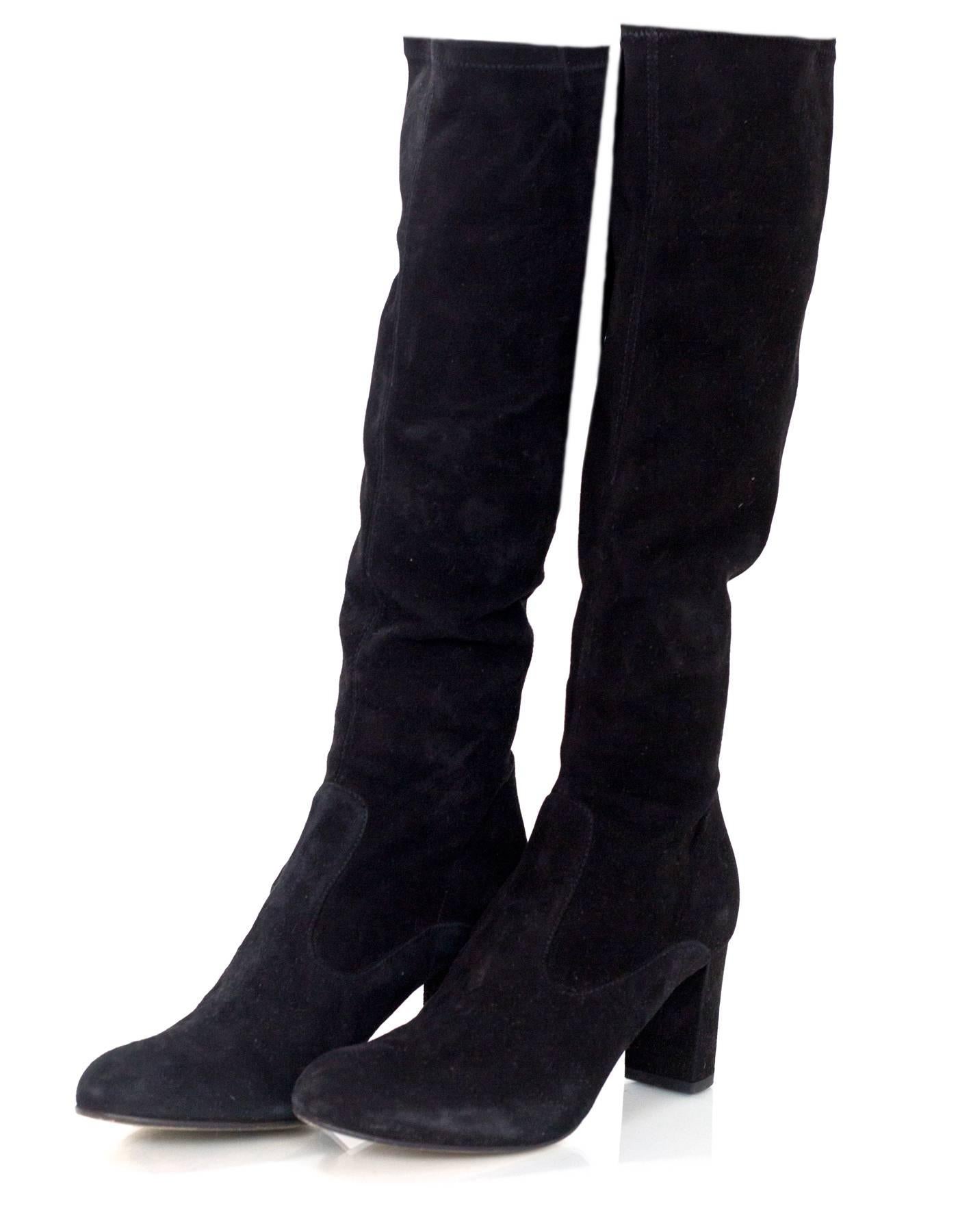 Valentino Black Suede Heeled Boots Sz 36.5 In Excellent Condition In New York, NY