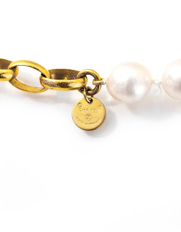 Chanel Vintage Goldtone Chain Link and Pearl Necklace For Sale at 1stDibs