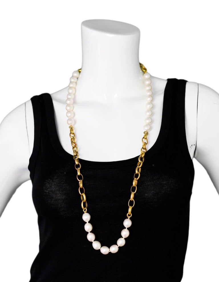 Chanel Vintage Goldtone Chain Link and Pearl Necklace For Sale at 1stDibs
