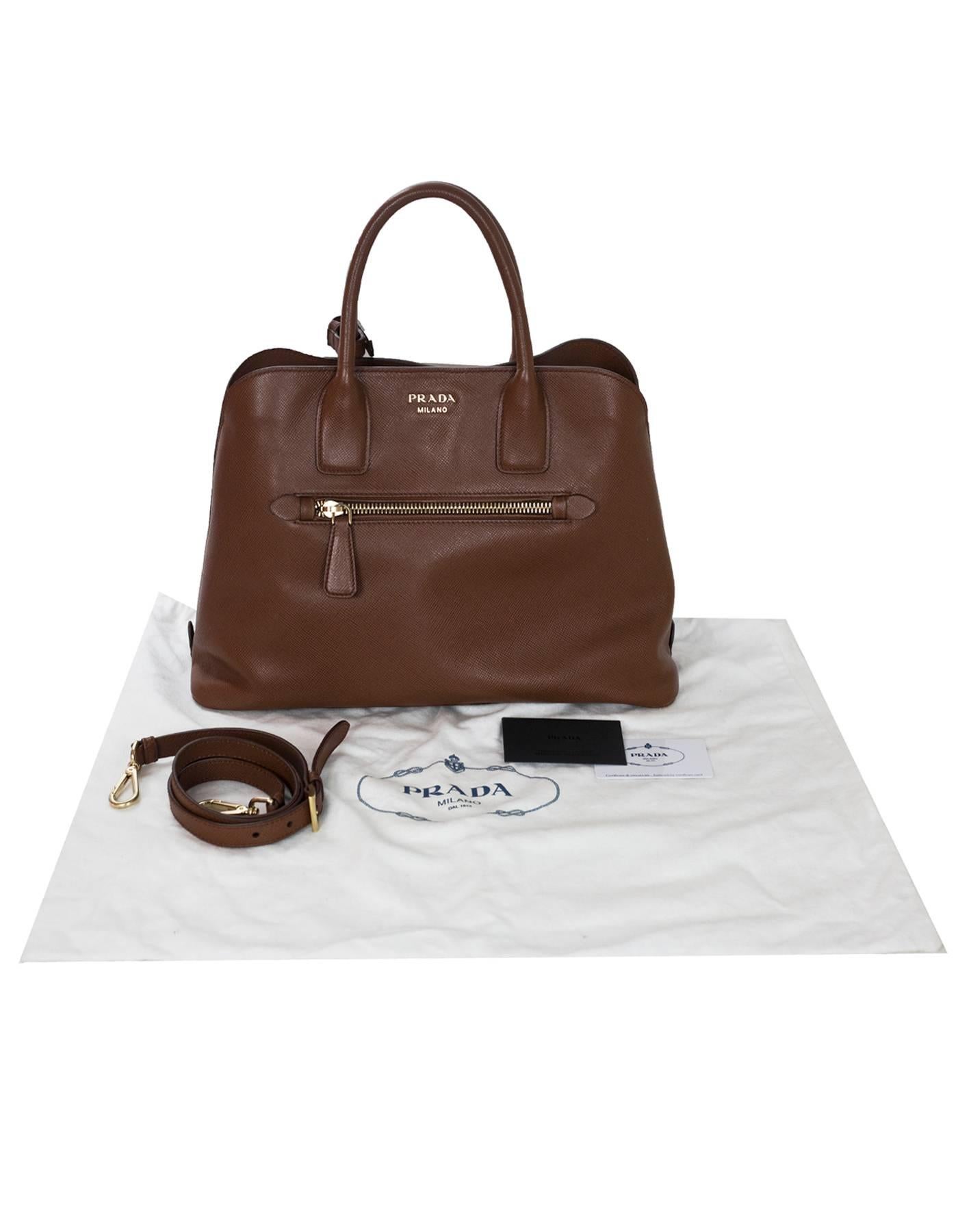 Prada Brown Saffiano Leather Palissandro Tote Bag w/ Strap 6