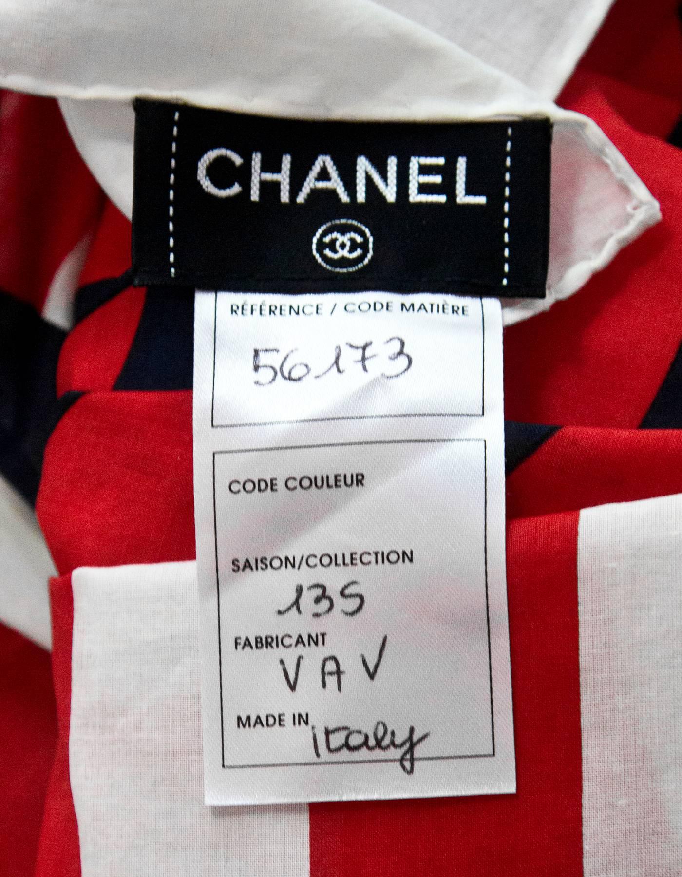 Chanel Red, White & Navy Cotton CC Scarf Shawl/Wrap In Excellent Condition In New York, NY