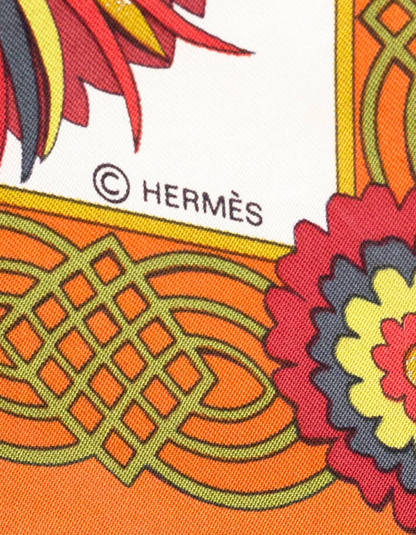 Women's or Men's Hermes Vintage Burnt Orange D'ecoupages Silk 90cm Scarf