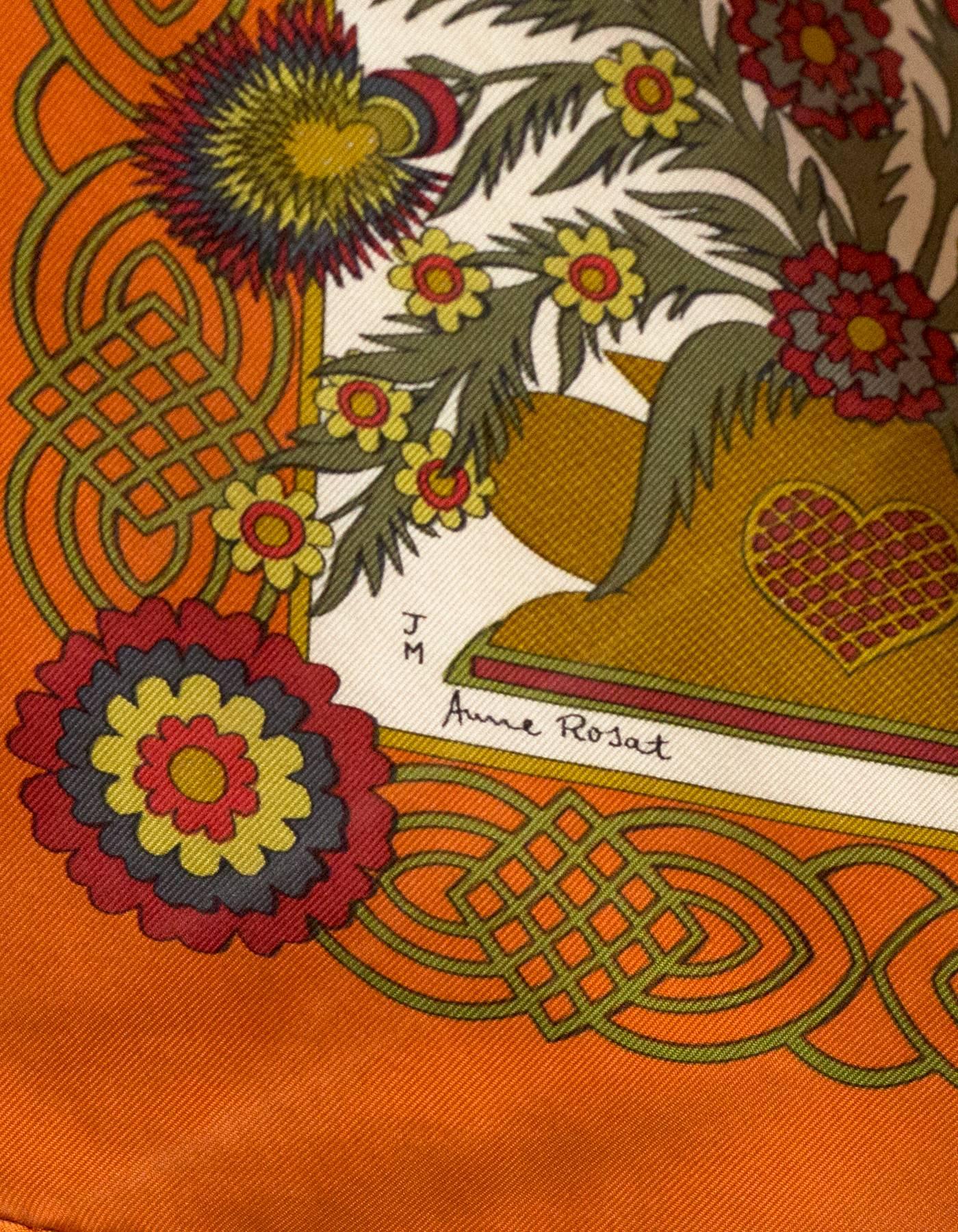 Hermes Vintage Burnt Orange D'ecoupages Silk 90cm Scarf In Good Condition In New York, NY