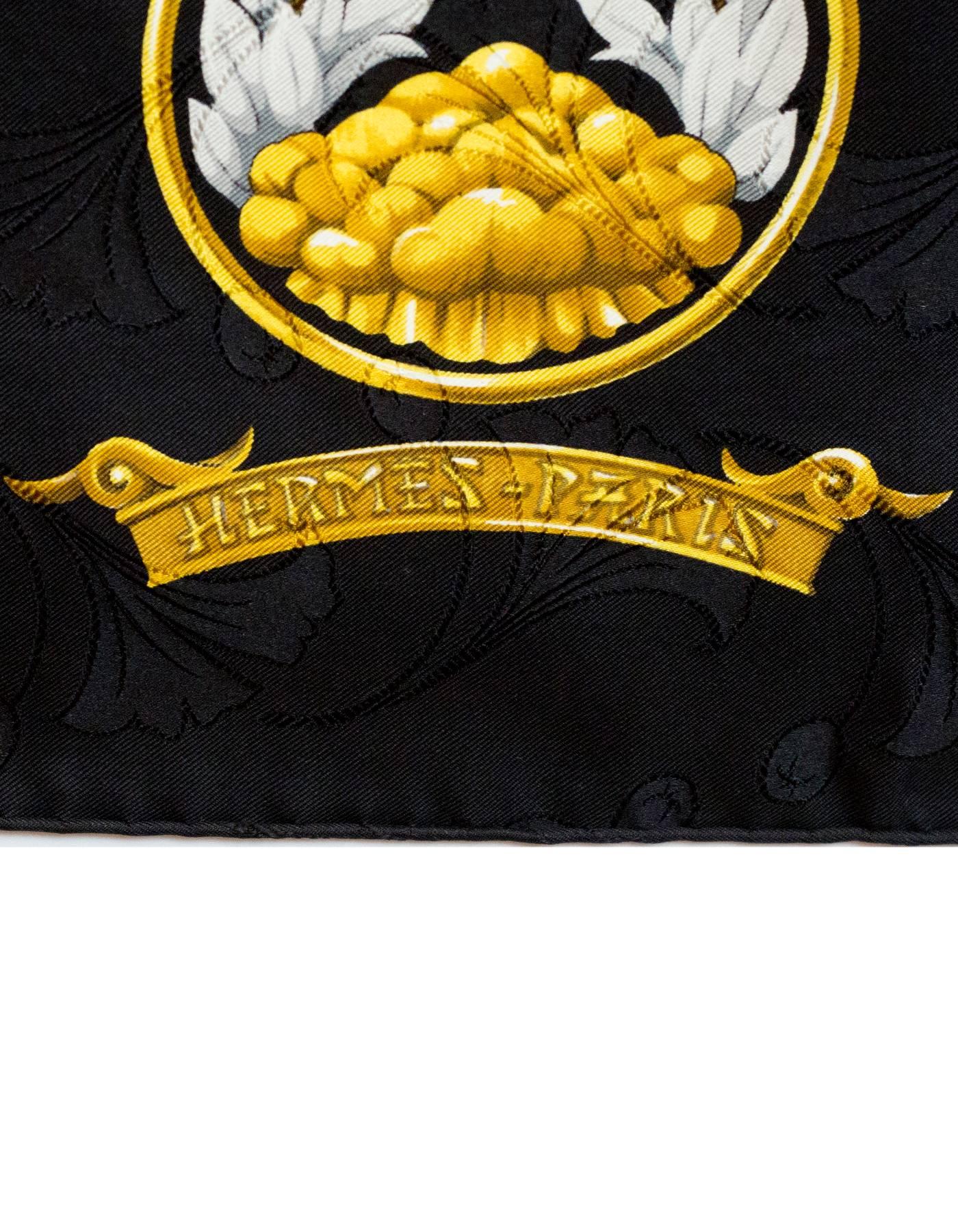 Women's Hermes Black and Gold Princes du Soleil Levant Jacquard Silk 90cm Scarf