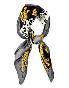 Cartier Grey and Black Panther Silk Scarf