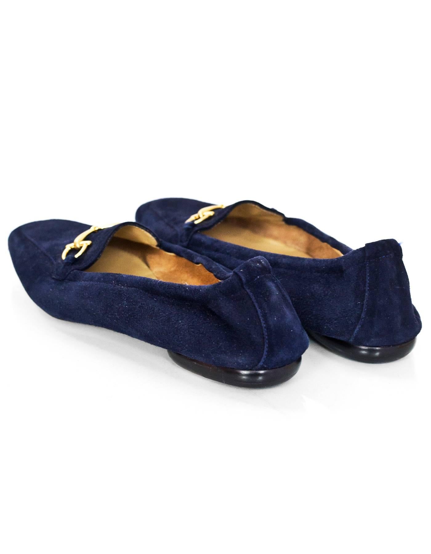 Gucci Navy Suede Horsebit Loafers Size 37C New In Excellent Condition In New York, NY