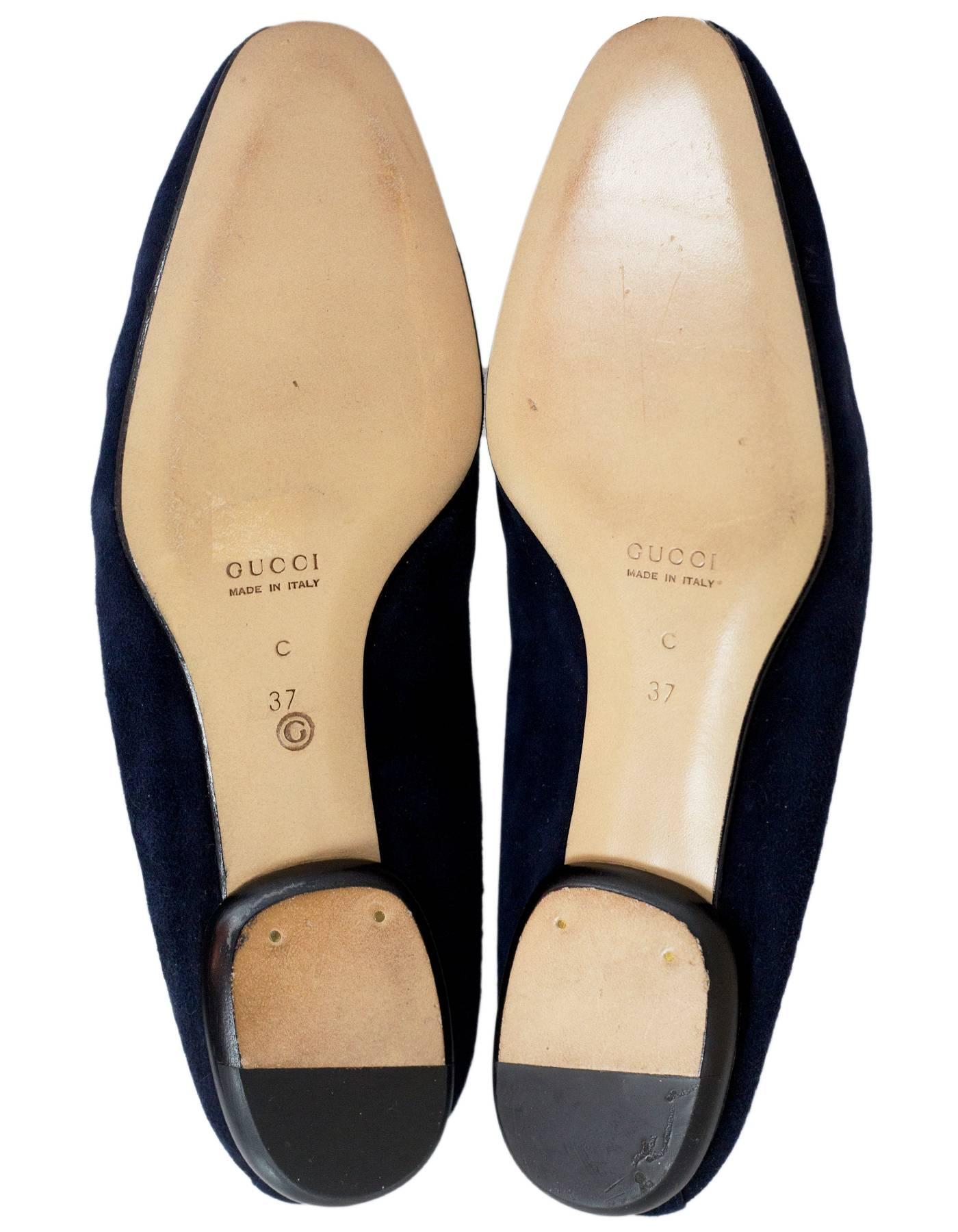 Women's Gucci Navy Suede Horsebit Loafers Size 37C New