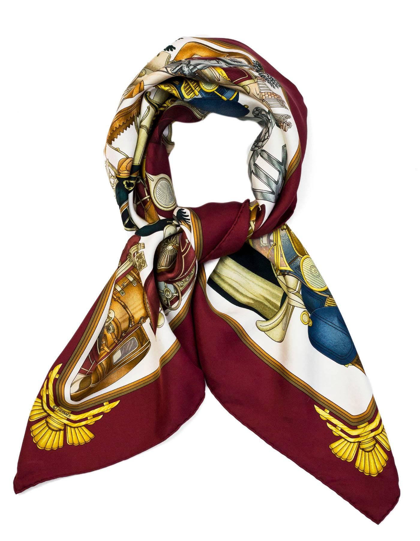 Hermes Vintage Brown Automobile Silk 90cm Scarf

Made In: France
Color: Brown, ivory
Composition: 100% Silk
Retail Price: $395 + tax
Overall Condition: Very good pre-owned vintage condition, some stains throughout

Measurements:
Length: