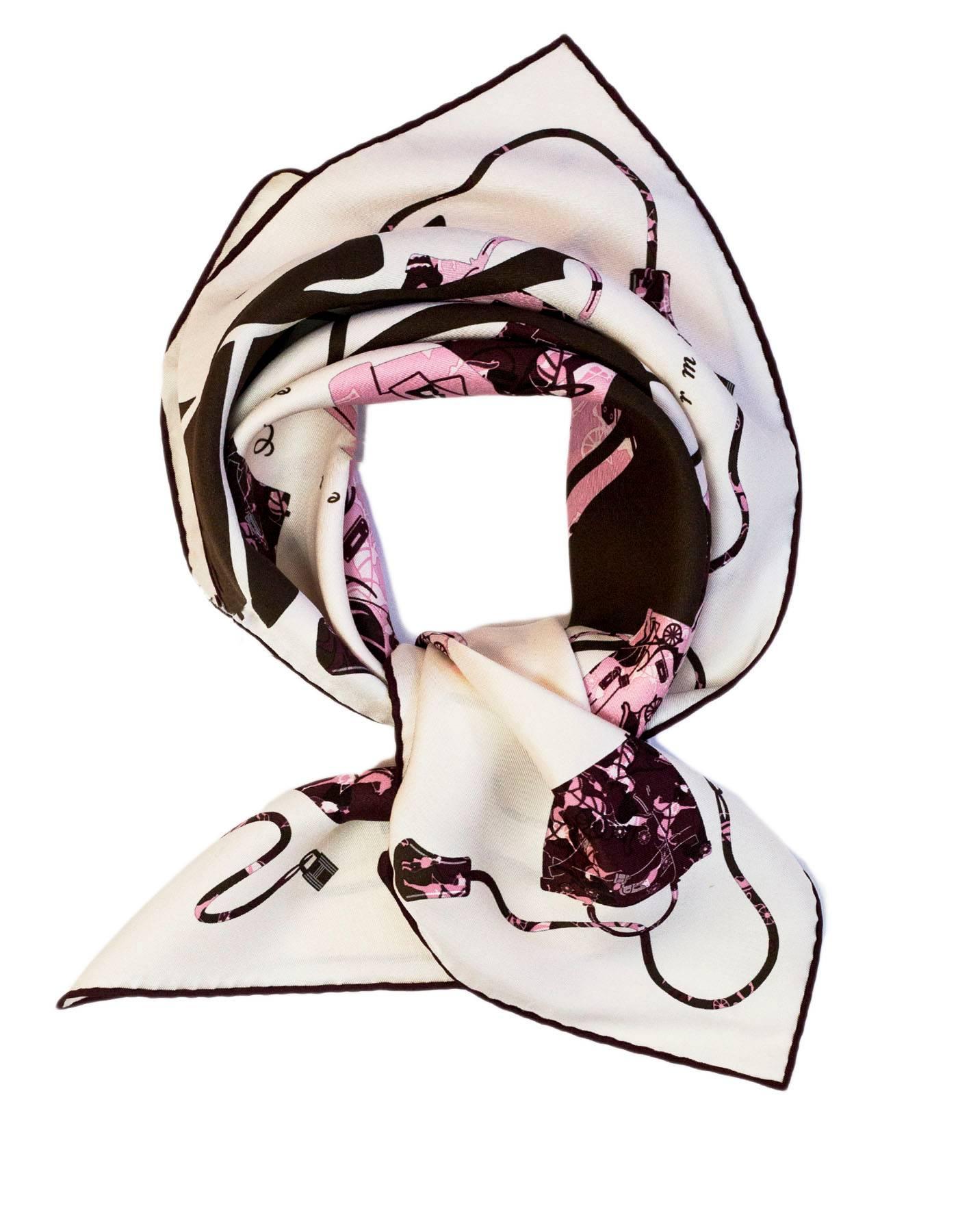 Hermes Nacre Rose/Rose Prune Kelly en Caleche Silk 70cm Scarf

Made In: France
Color: Ivory, brow, pink
Composition: 100% Silk
Overall Condition: Excellent pre-owned condition
Included: Hermes box

Measurements:
Length: 25