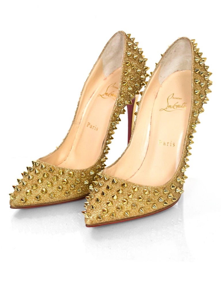 Christian Louboutin Gold Spiked Pigalle Follies 120 Pumps Sz 38 with DB