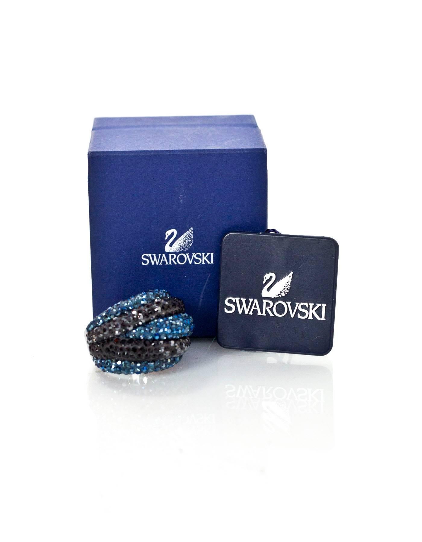 Swarovski Black & Navy Appolon Pave Crystal Ring Sz 7 with Box 1