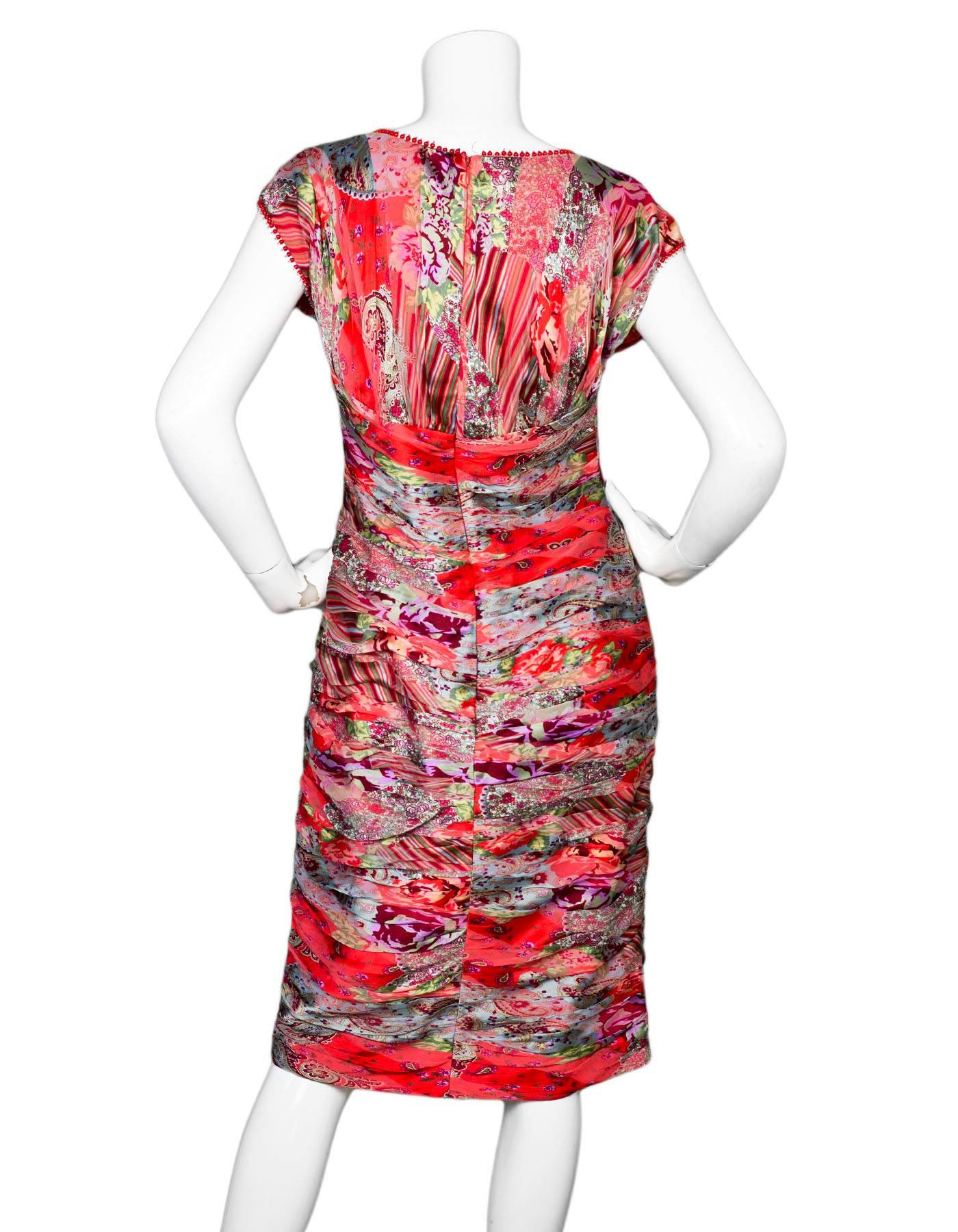 Naeem Kahn Coral Red Silk Floral Dress Size 12 In Excellent Condition In New York, NY