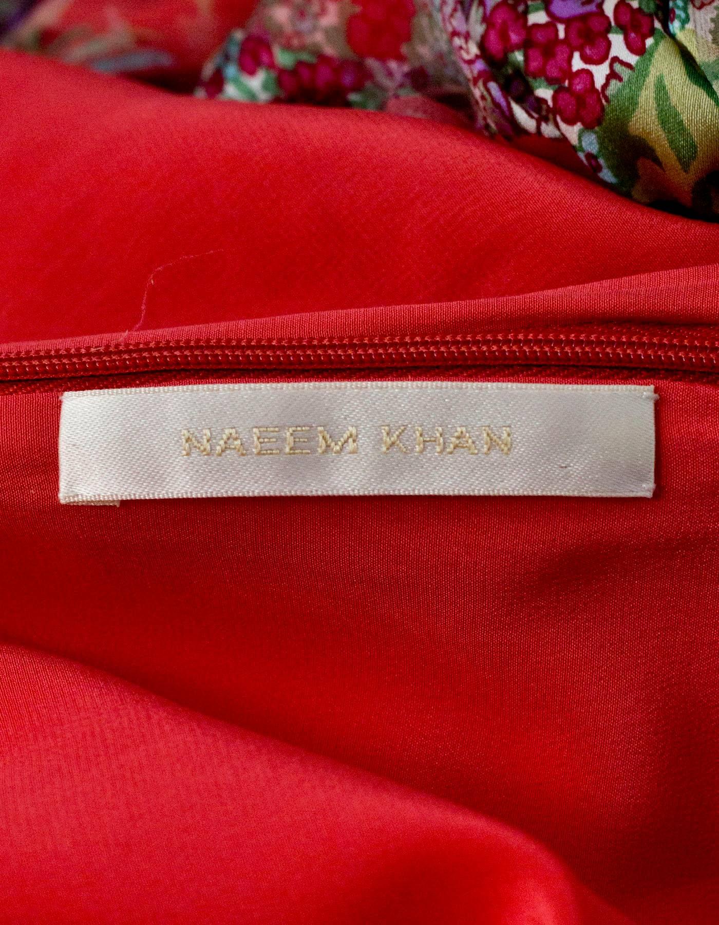 Naeem Kahn Coral Red Silk Floral Dress Size 12 1