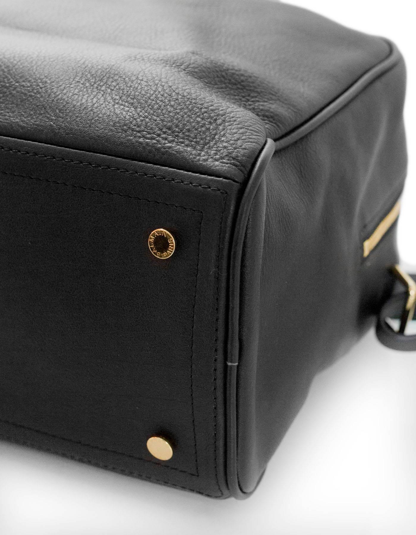 Women's Balmain Black Leather Pierre Satchel Bag with Strap