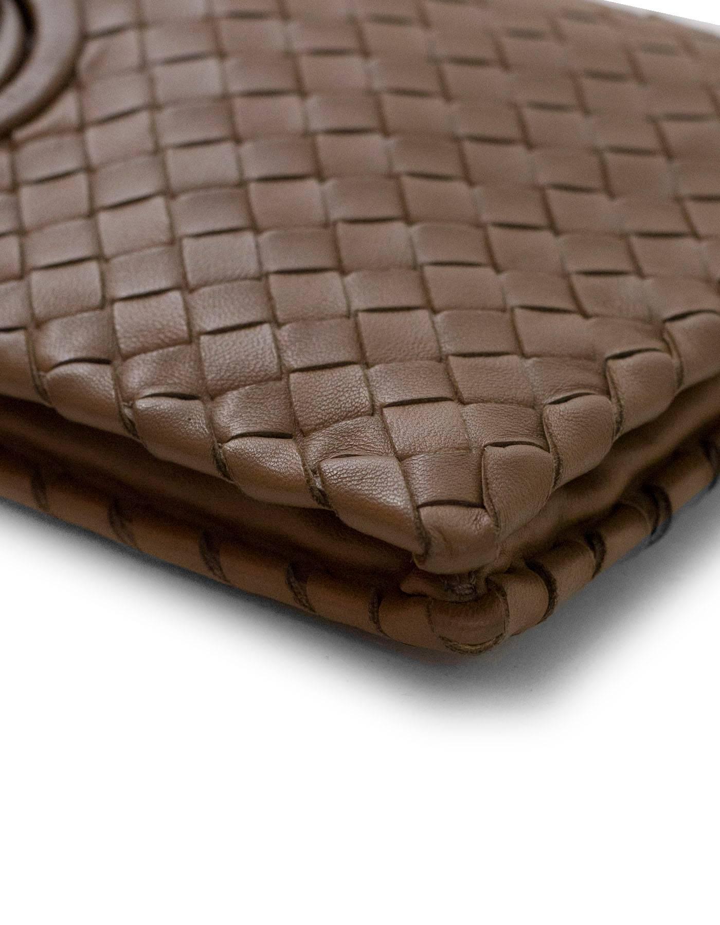 Brown Bottega Veneta Tan Intrecciato Leather Turnlock Clutch Bag