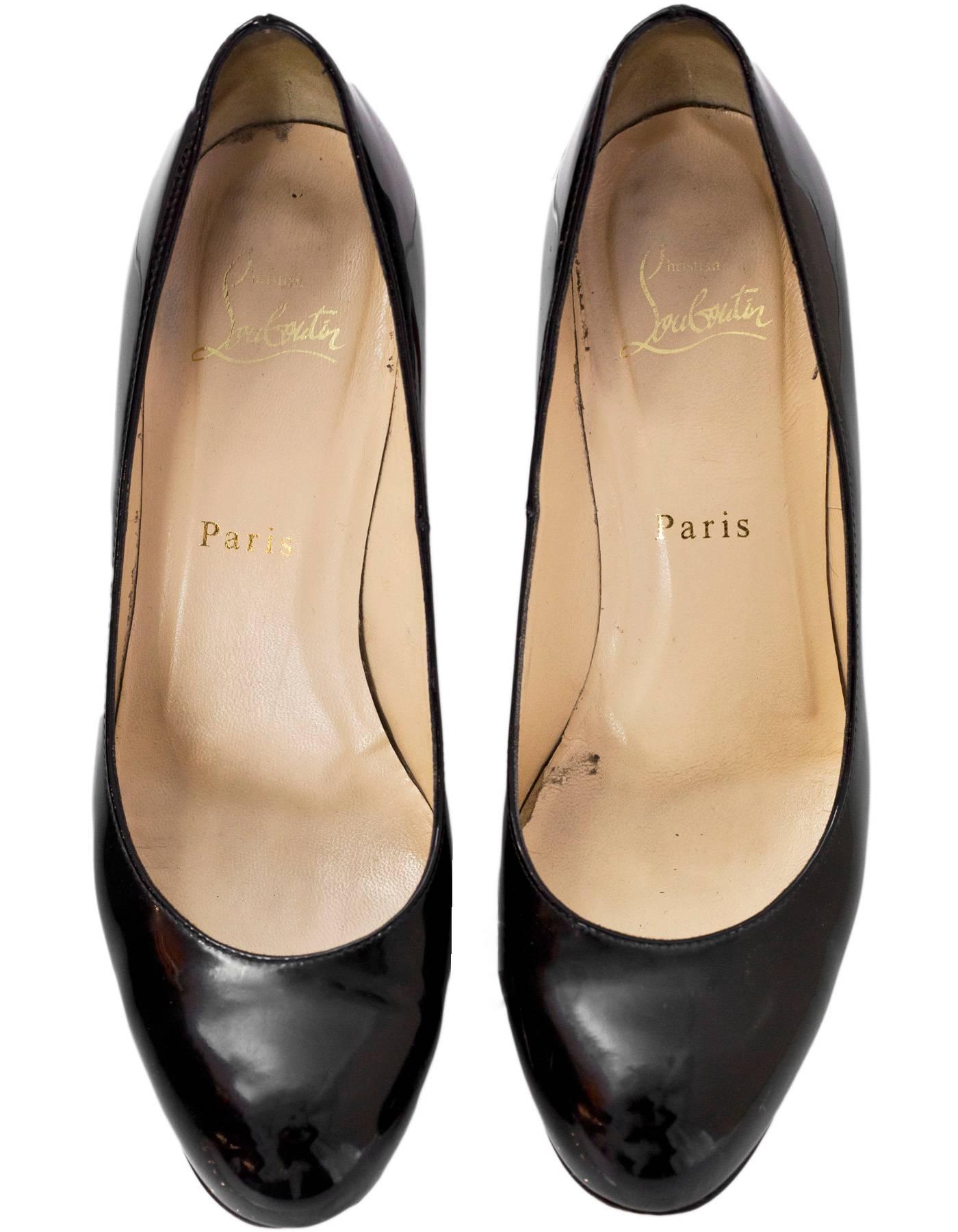 Christian Louboutin Black Patent Simple Pumps Sz 37 In Good Condition In New York, NY