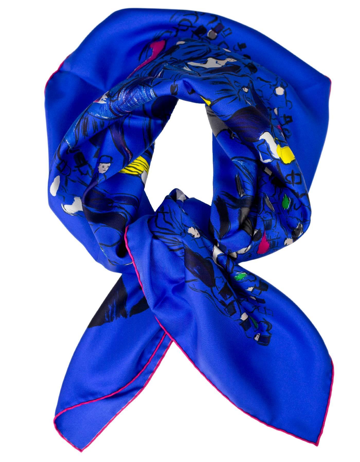 Hermes Blue Paddock Silk 90cm Scarf NWT

Made In: France
Color: Blue
Composition: 100% Silk
Retail Price: $395 + tax
Overall Condition: Excellent pre-owned condition - NWT
Included: Hermes box, tag
Measurements:
Length: 35"
Width: 35"