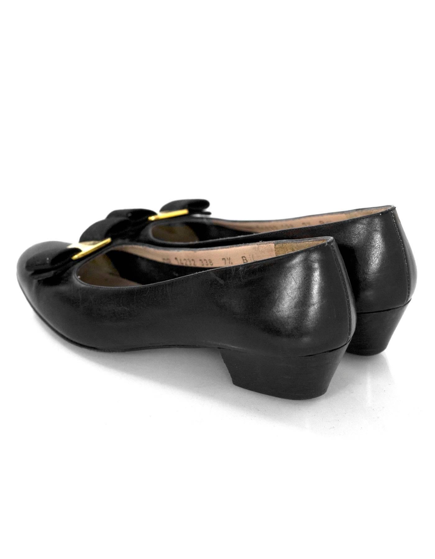 Women's Salvatore Ferragamo Black Varina Bow Shoes Size 37.5