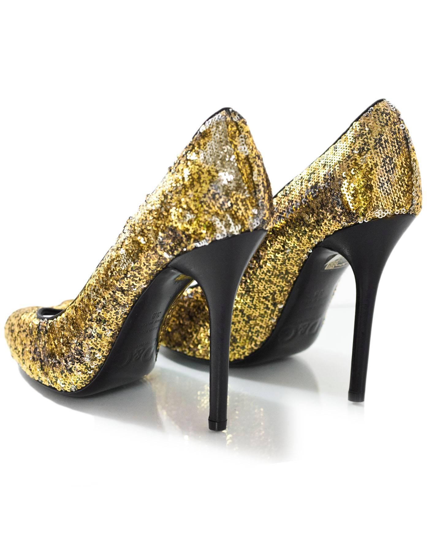 D&G Dolce & Gabbana Gold Sequin Pee-Toe Pumps Size 38 In Excellent Condition In New York, NY