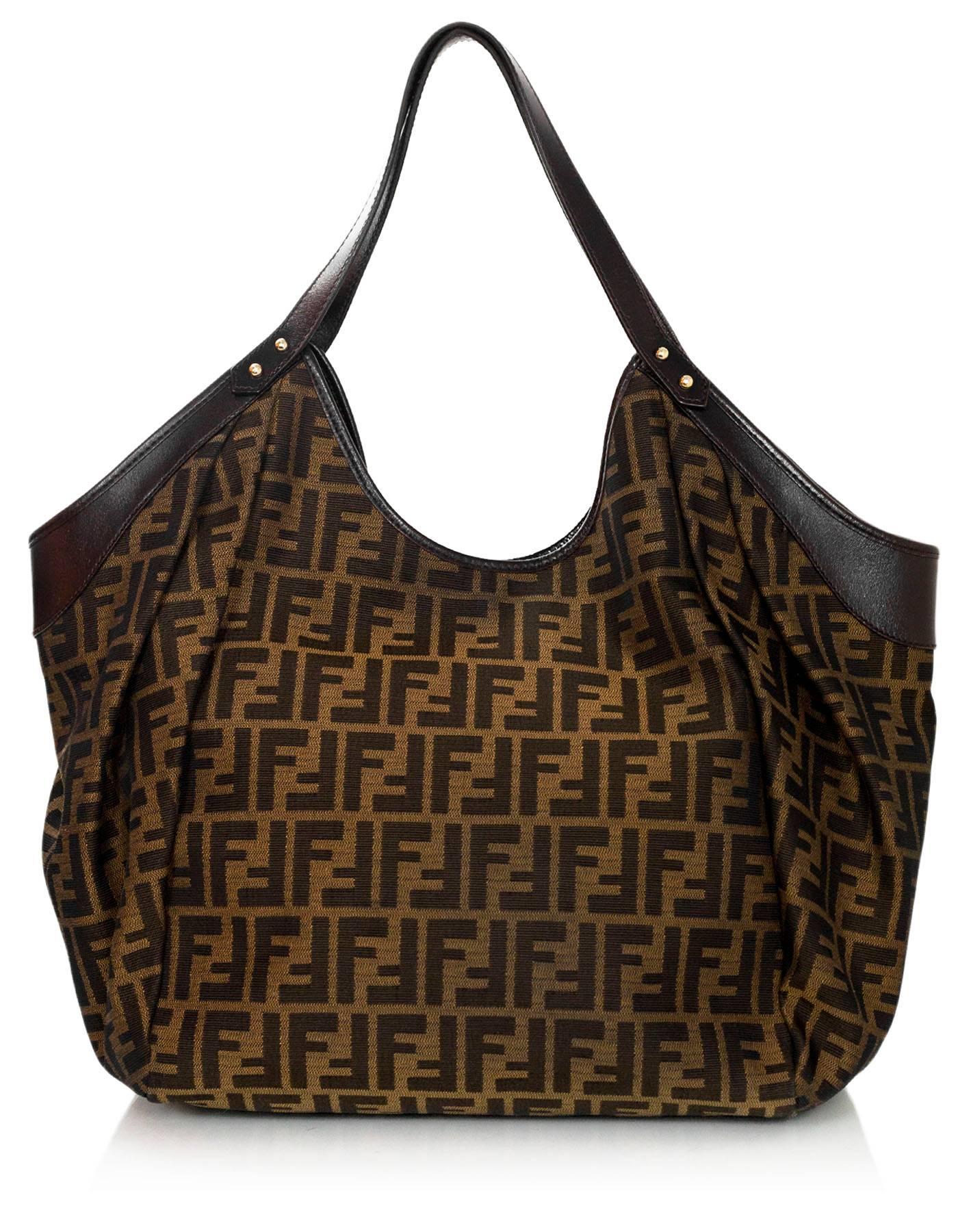 Black Fendi Brown Canvas Zucca Print Large Chef Tote Bag with DB