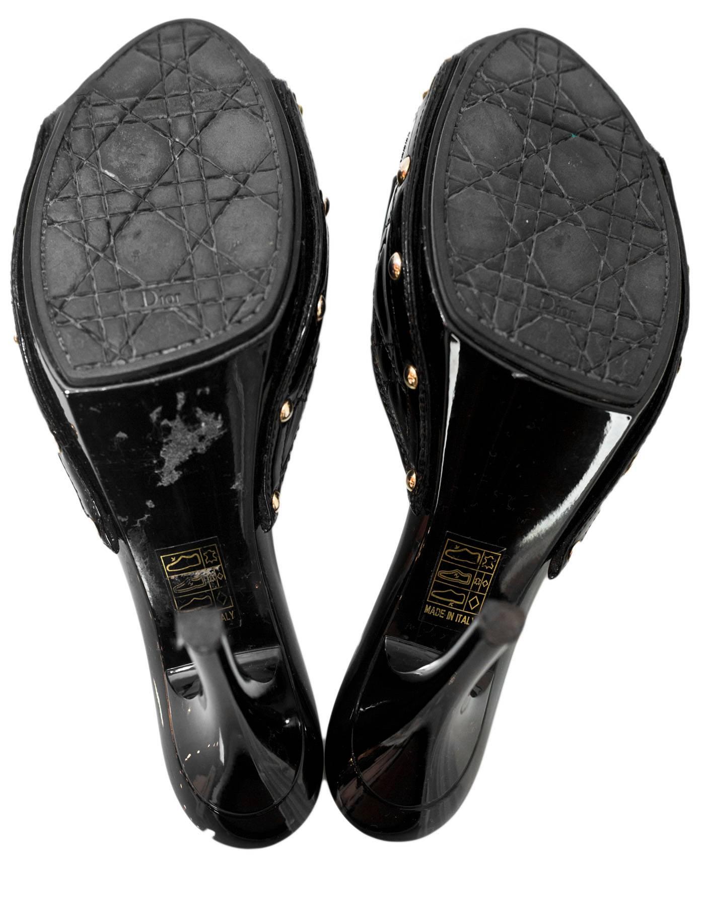 Christian Dior Black Patent Open-Toe Mules Sz 38 1