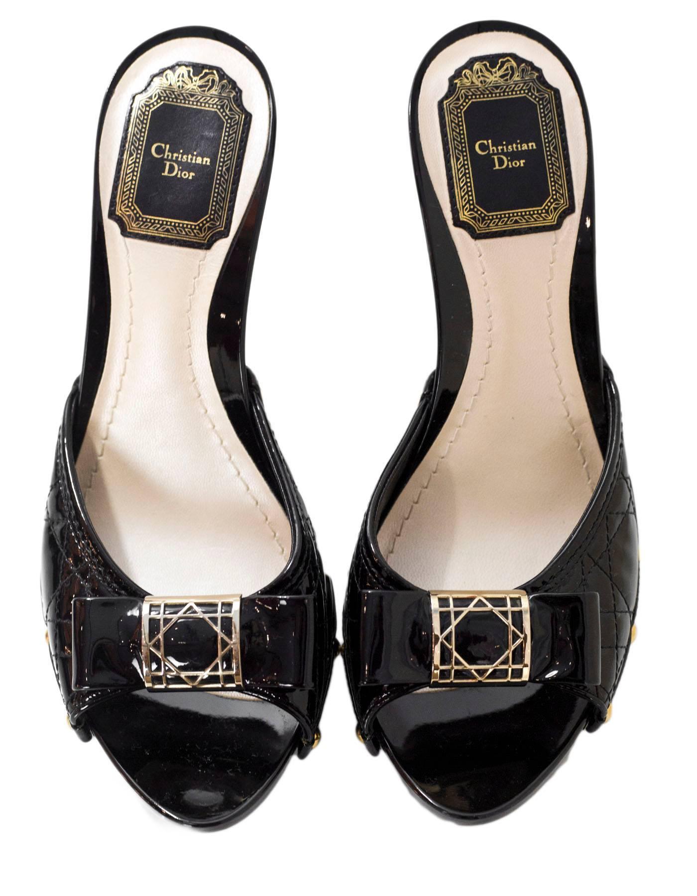 Christian Dior Black Patent Open-Toe Mules Sz 38 In Excellent Condition In New York, NY