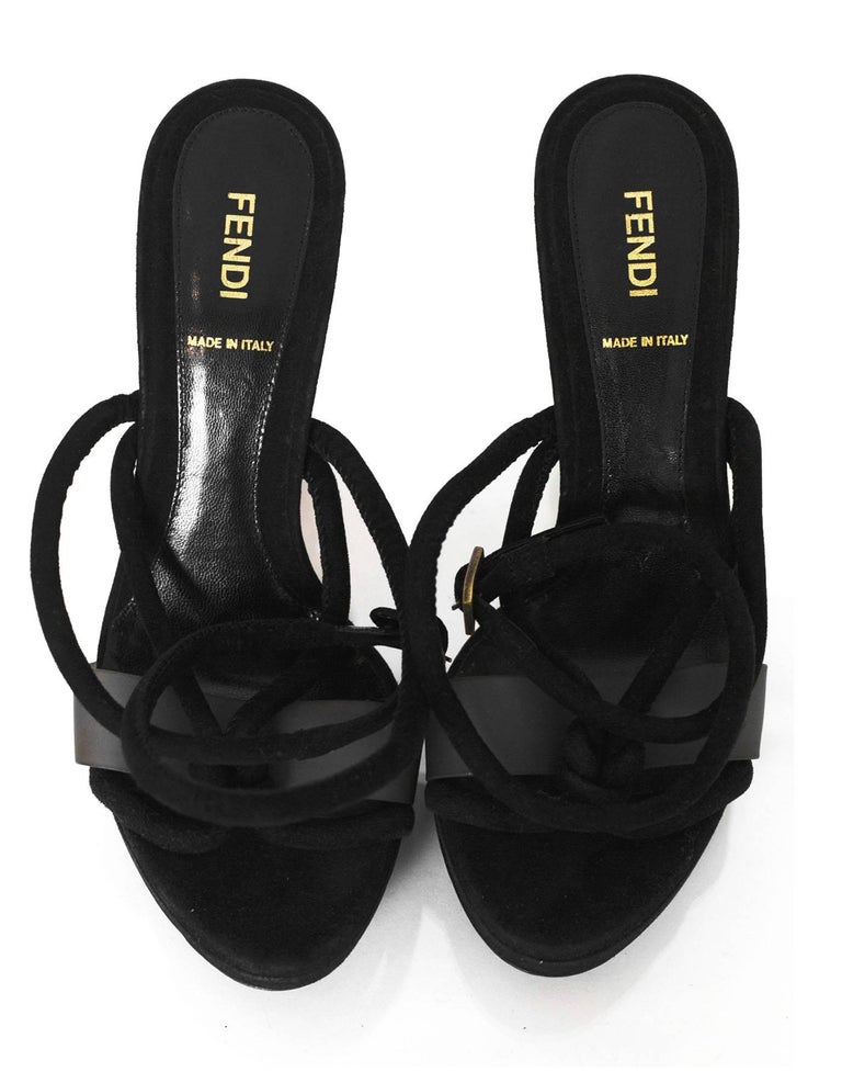 Fendi Black Suede Sandals with Caged Heels Sz 38 For Sale at 1stDibs
