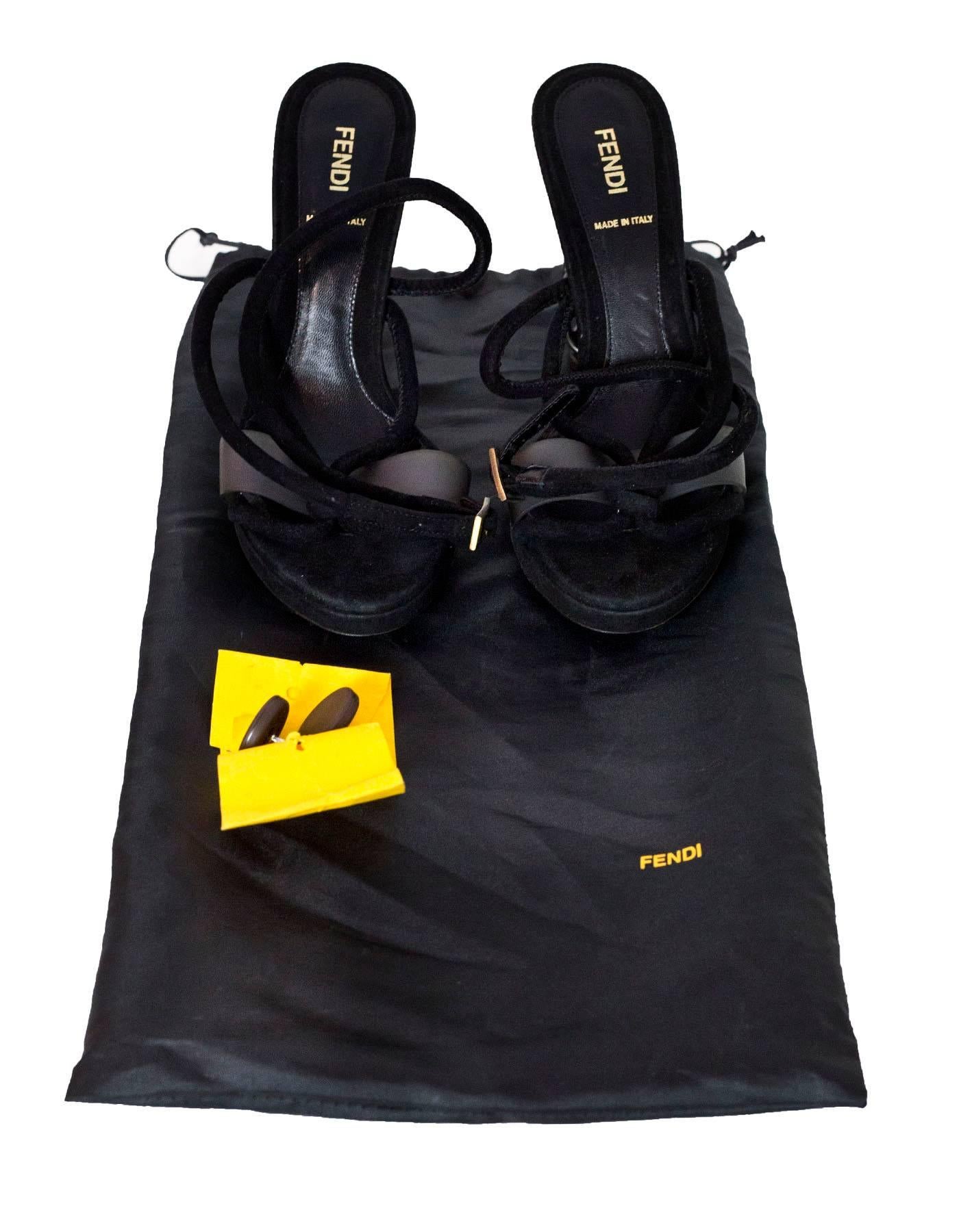 Fendi Black Suede Sandals with Caged Heels Sz 38 1