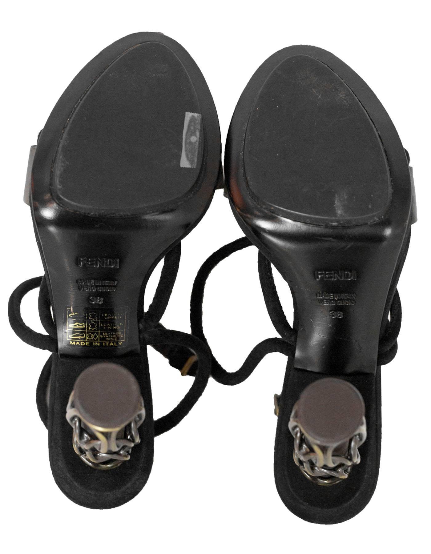 Women's Fendi Black Suede Sandals with Caged Heels Sz 38