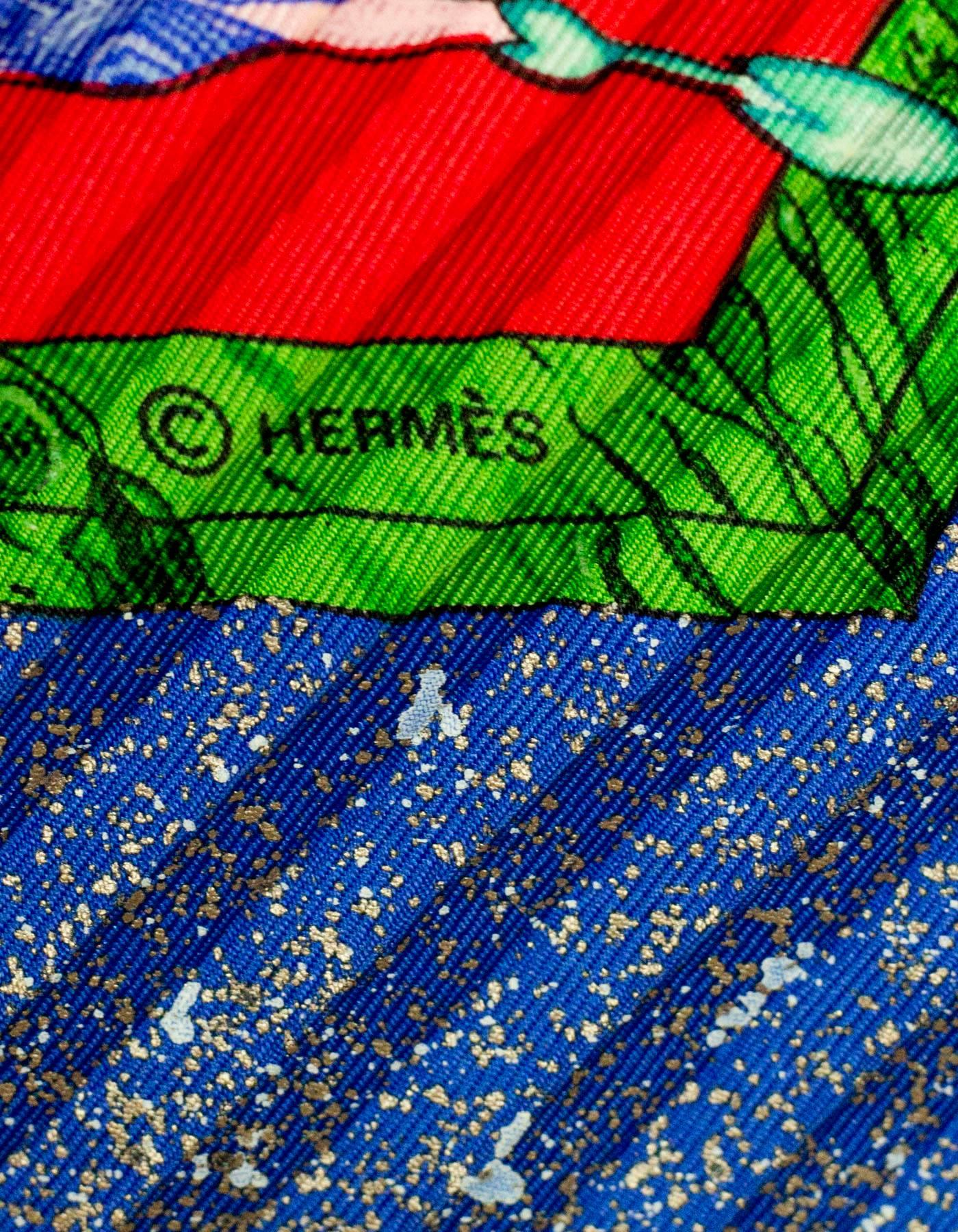 Hermes Red Pierres d'Orient et d'Occident Silk Plisse Scarf with Box 1