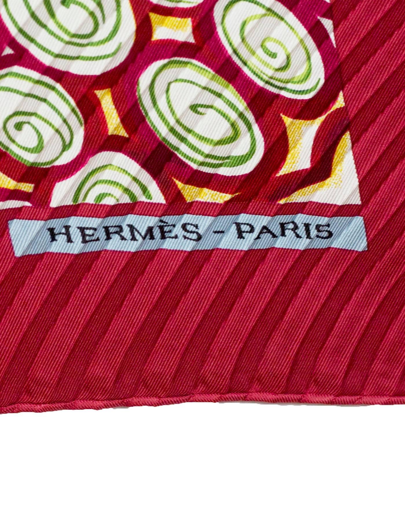 Gray Hermes Rouge Ceramique Ottomane Silk Plisse Scarf with Box