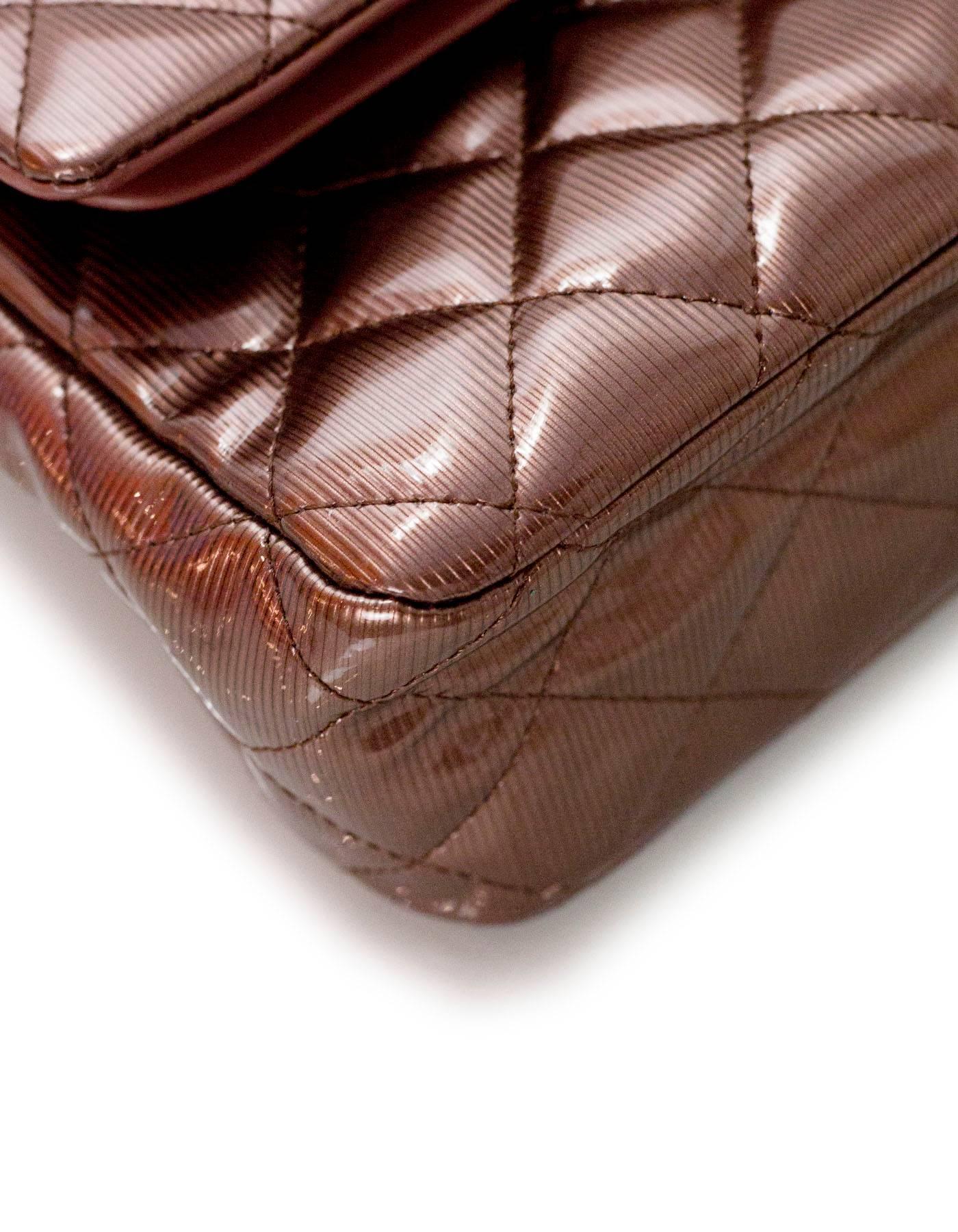 Brown Chanel Rose Fonce Quilted Striated Patent 10