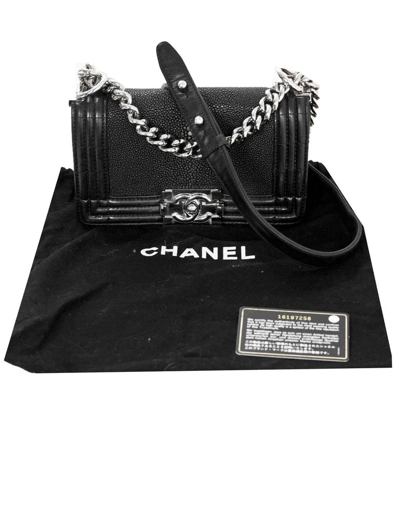 Chanel Black Stingray and Leather Small Boy Crossbody Bag For Sale at