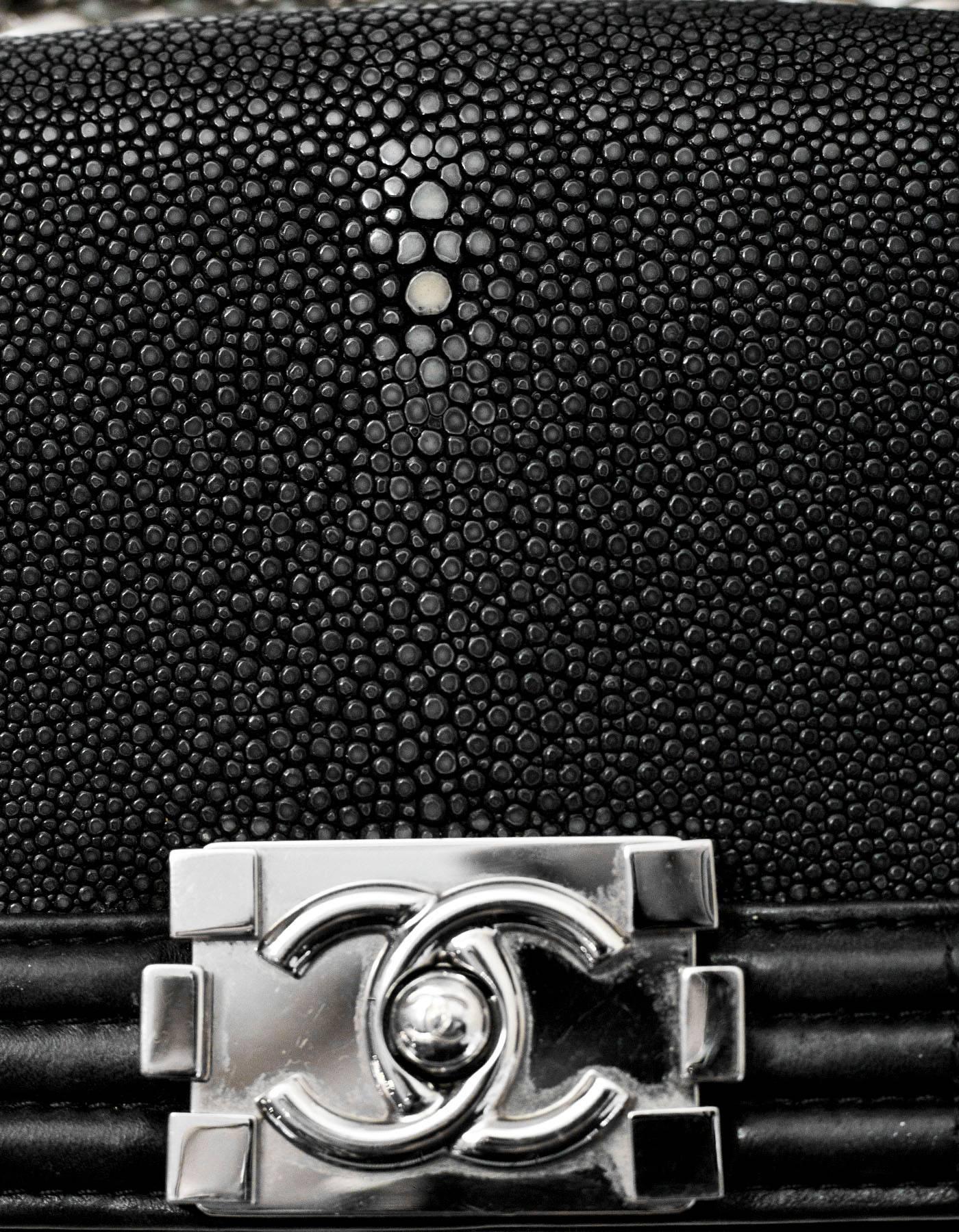 Chanel Black Stingray & Leather  Small Boy Crossbody Bag In Good Condition In New York, NY