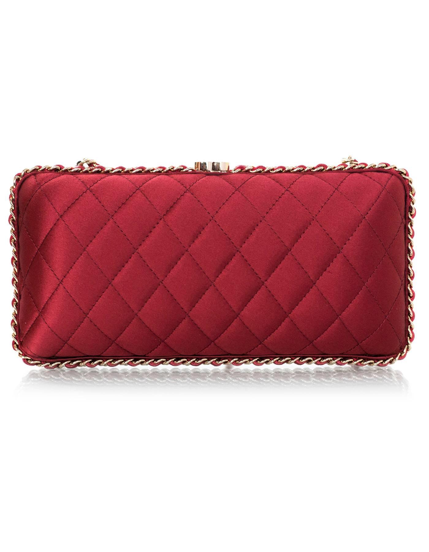 Chanel Rust Red Quilted Satin Chain Around Box Clutch/ Evening Crossbody Bag  In Excellent Condition In New York, NY