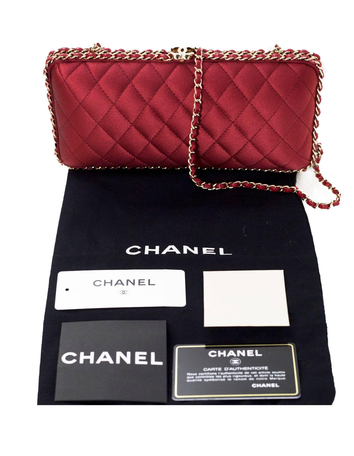 Chanel Rust Red Quilted Satin Chain Around Box Clutch/ Evening Crossbody Bag  5