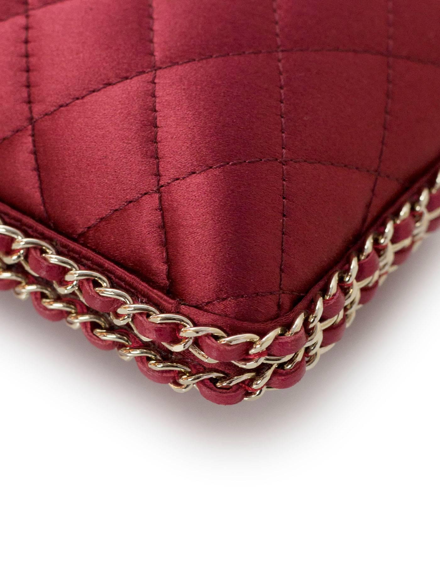 Women's Chanel Rust Red Quilted Satin Chain Around Box Clutch/ Evening Crossbody Bag 