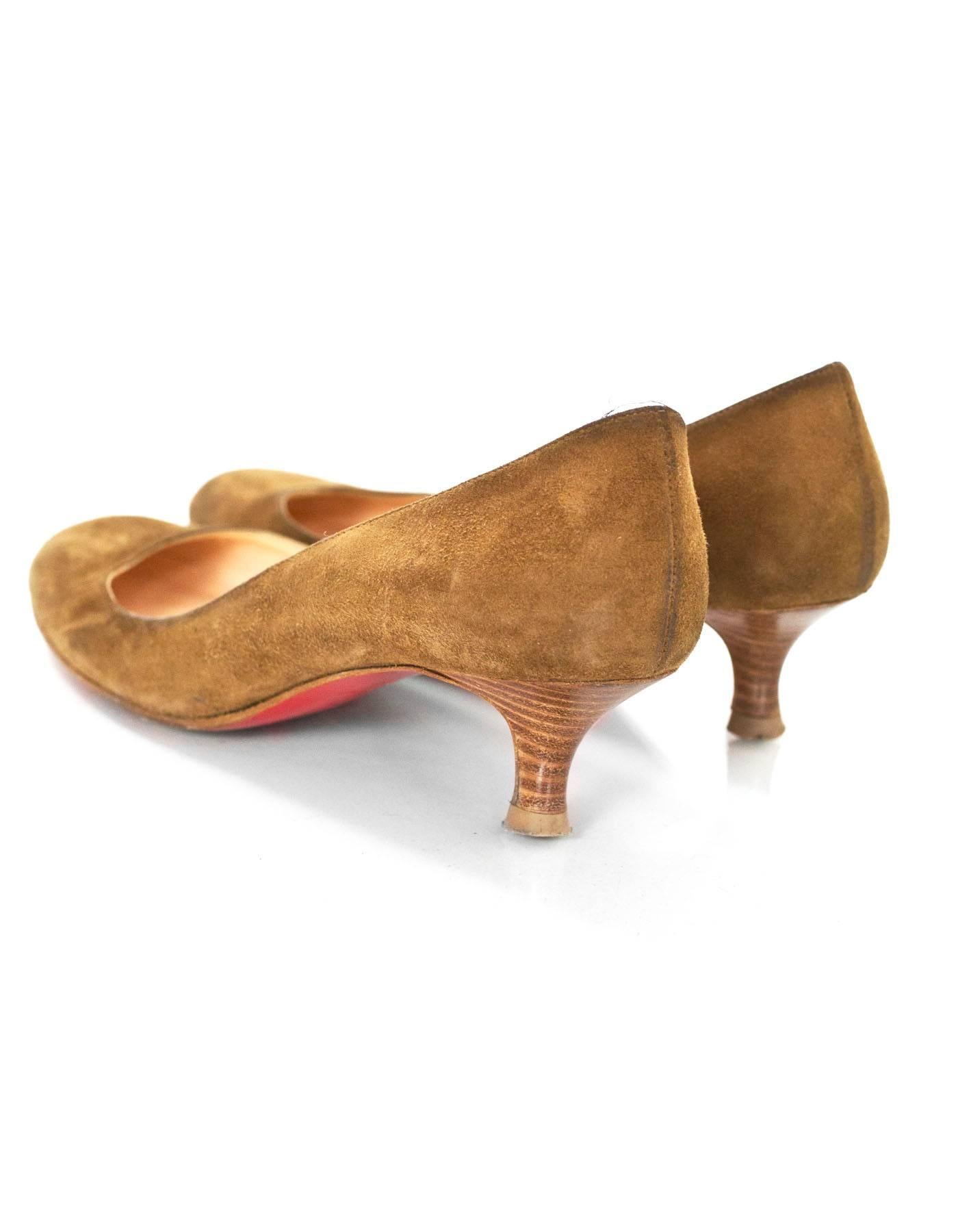 Christian Louboutin Brown Suede Kitten Heels Sz 37 In Good Condition In New York, NY