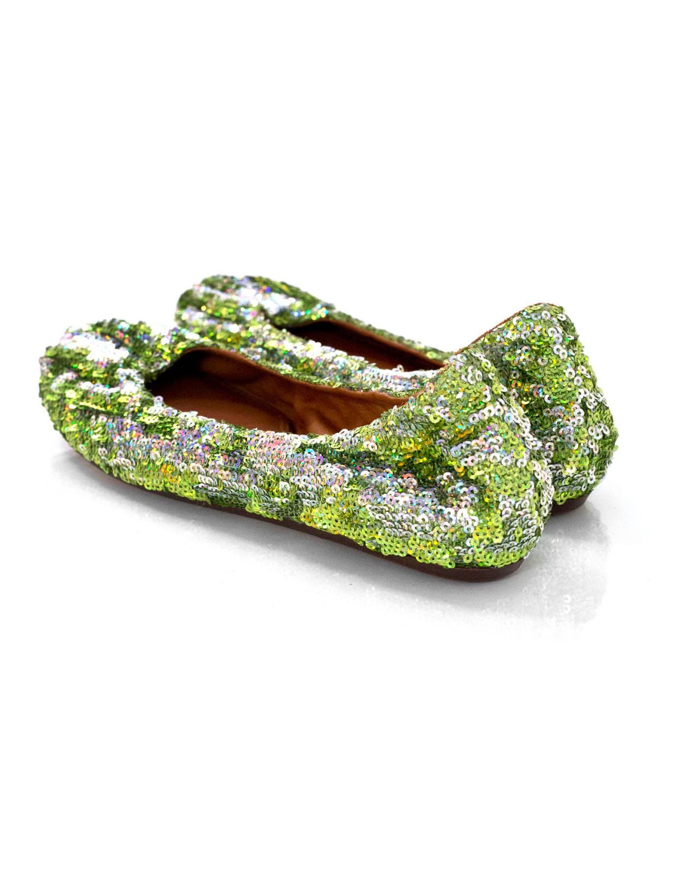 Lanvin Green Sequin Flats Sz 38.5 NEW with DB In Excellent Condition In New York, NY