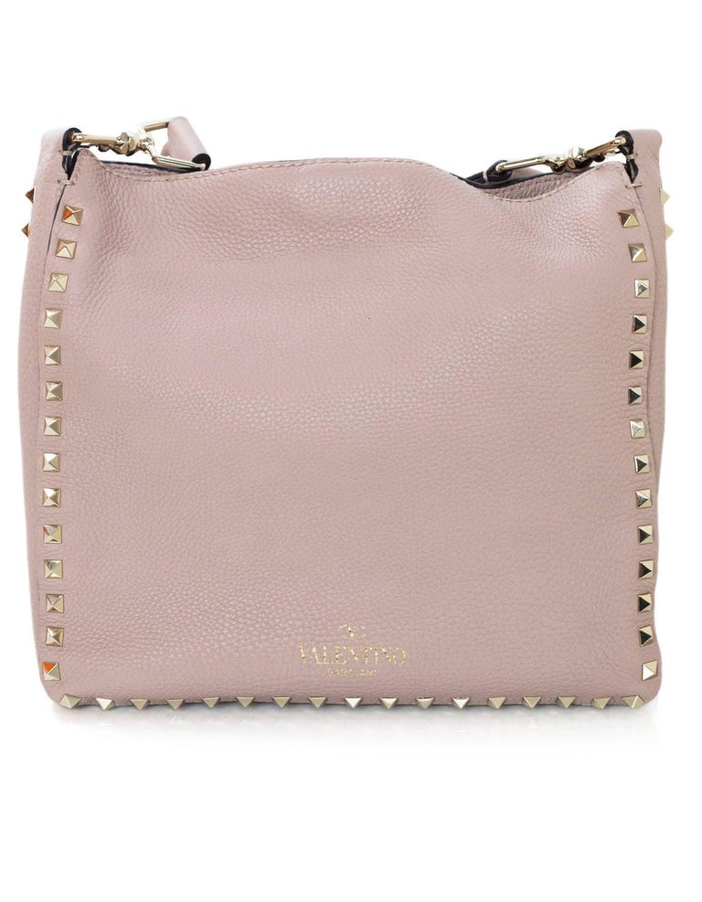 Valentino Blush Leather Rockstud Small Hobo Messenger Bag with DB For ...