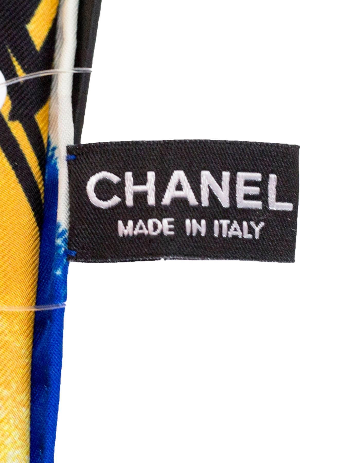Women's Chanel White Blue and Yellow Graffiti Silk Scarf NWT, 2015
