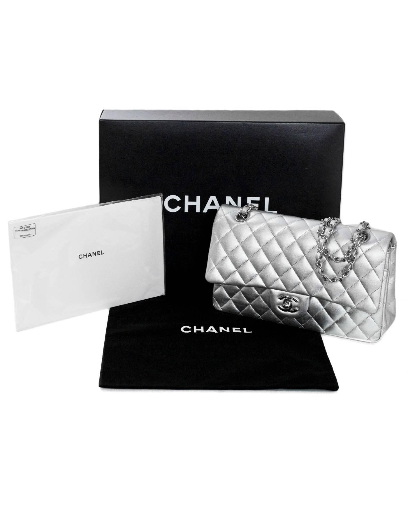 Chanel Silver Quilted Lambskin 10